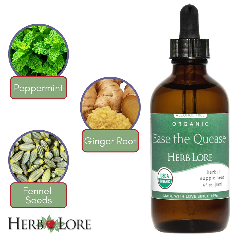 Herb Lore Ease The Quease tincture drops in water for on-the-go use