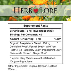 Herb Lore Ease The Quease kid-friendly label on a child-safe bottle