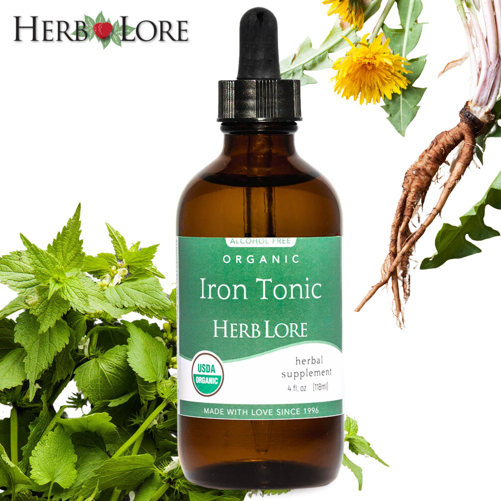 Dandelion root and herbs in Herb Lore Iron Tonic provide a plant-based blend