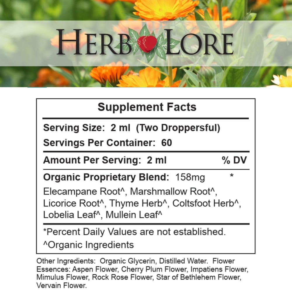 Herb Lore Quiet Cough tincture with an alcohol-free glycerin base