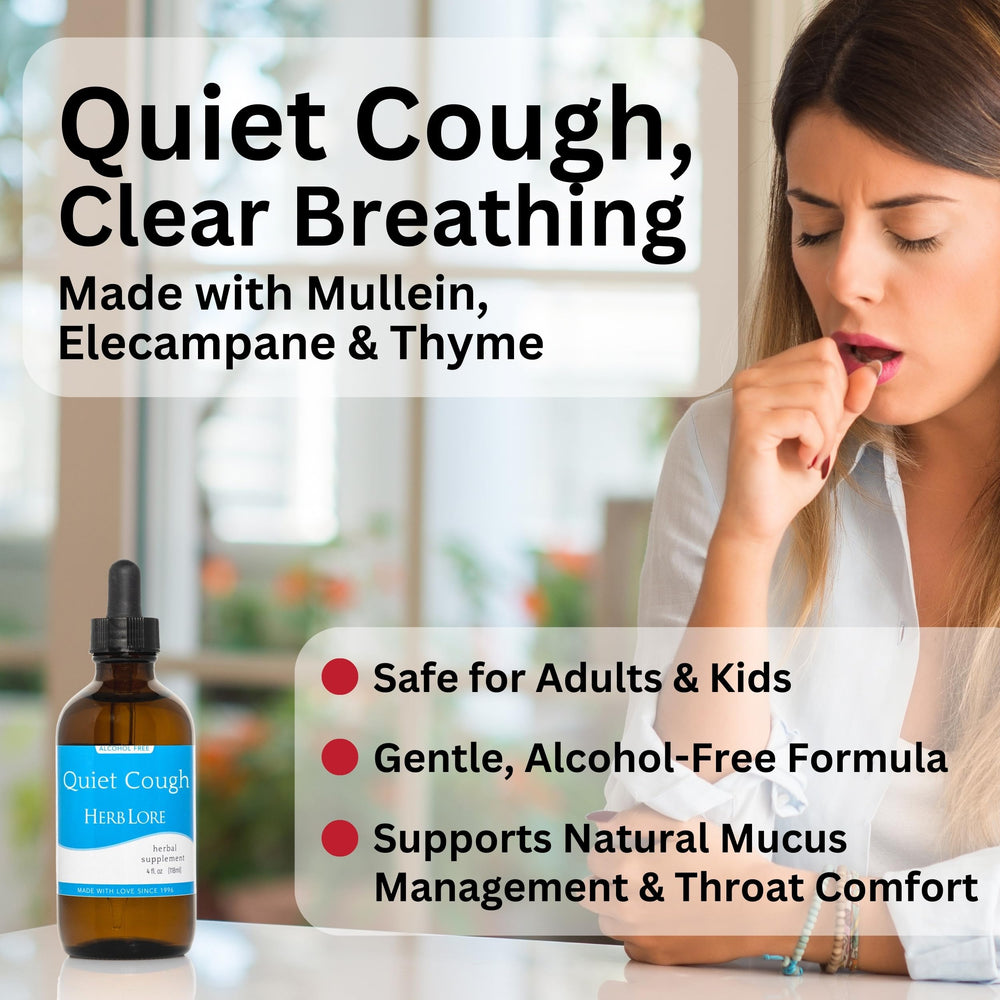 Herb Lore Quiet Cough tincture showcases licorice and marshmallow roots