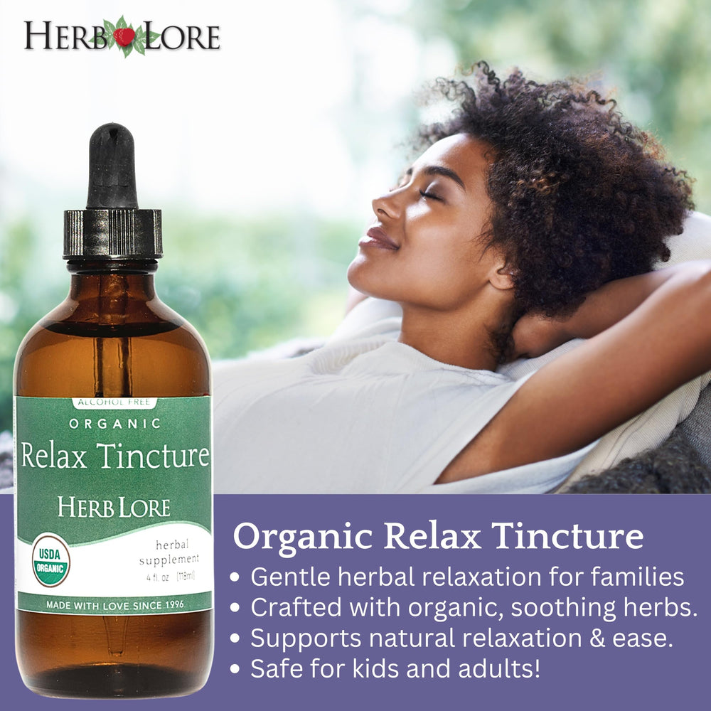 Herb Lore Relax Tincture dropper pours smoothly for direct use.