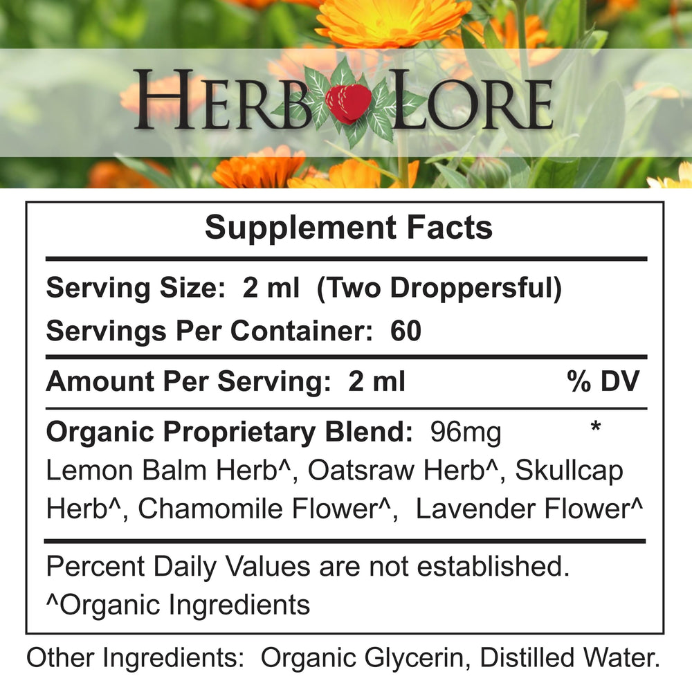 Lemon balm and chamomile visible in the blend pictured.