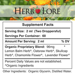 Lemon balm and chamomile visible in the blend pictured.