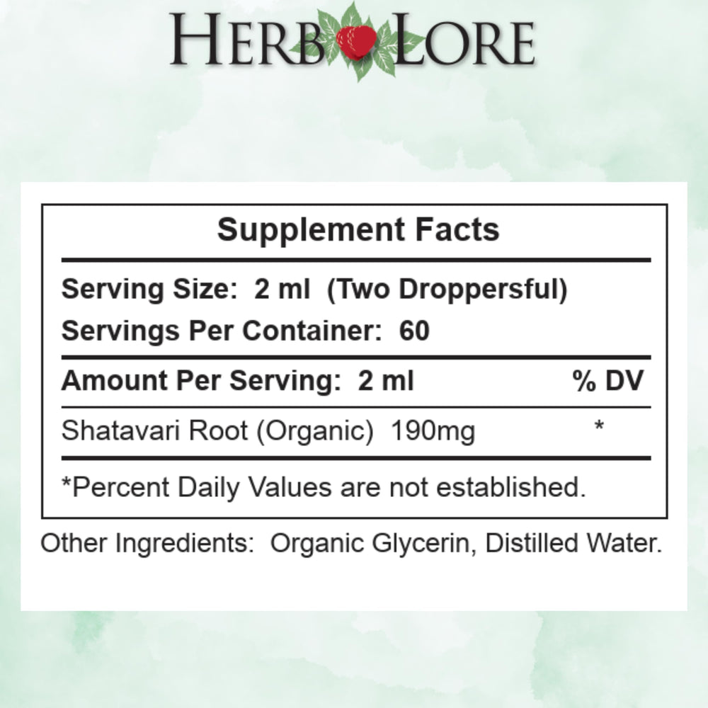 Herb Lore Shatavari glycerin-based formula highlighted on label.