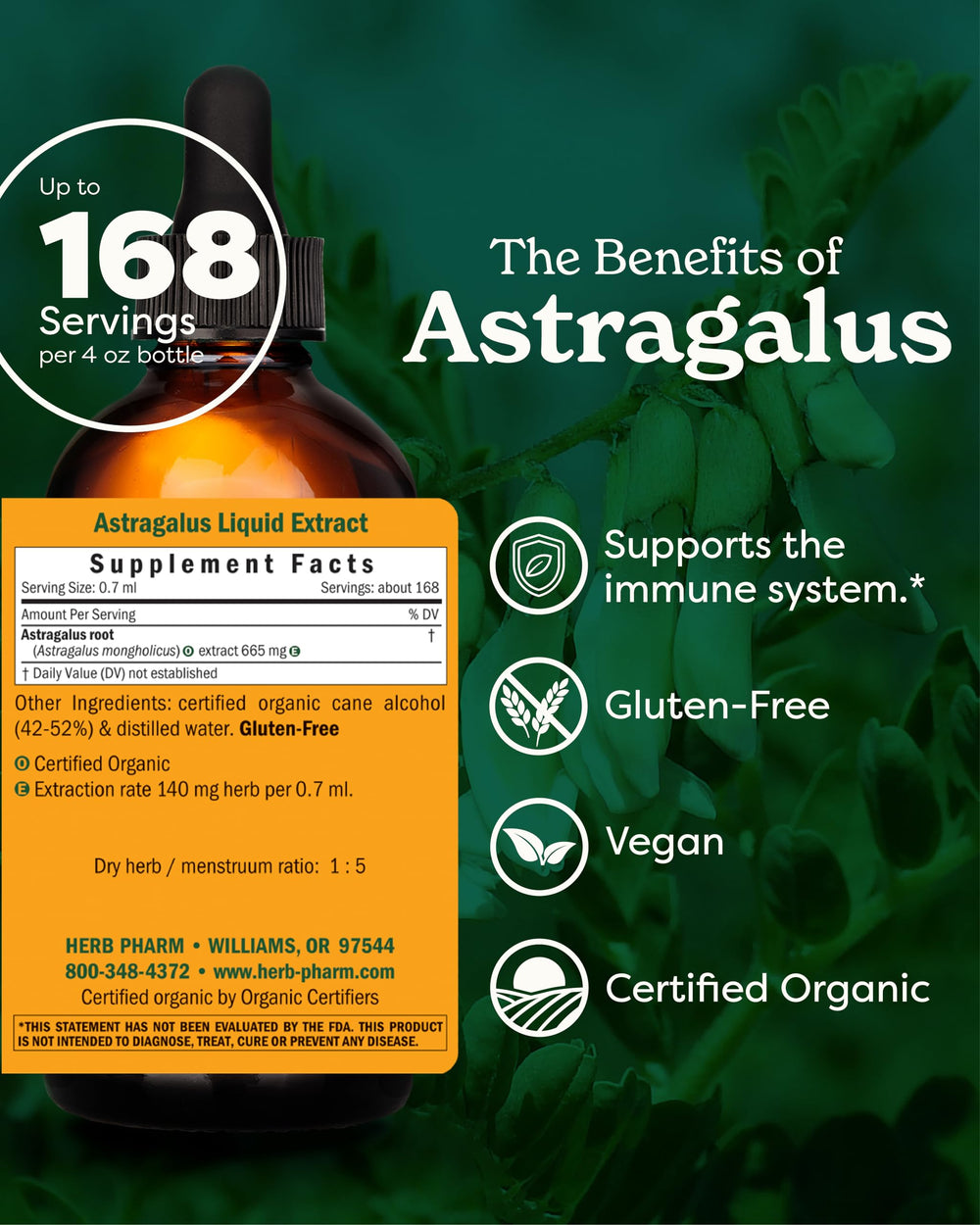 Herb Pharm Astragalus liquid dropper enabling precise dosing at home.