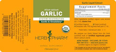 Herb Pharm front label communicates organic, trusted garlic extract.