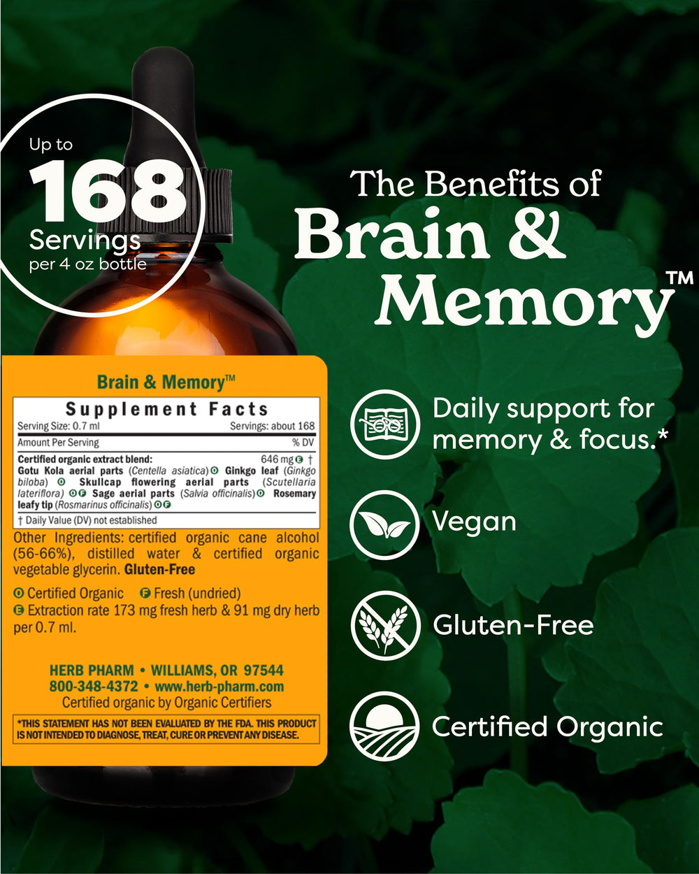 Herb Pharm Brain and Memory liquid dropper for easy dosing and consistency.