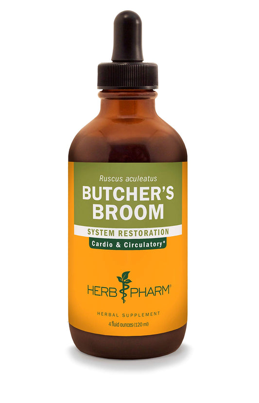 Herb Pharm Butcher's Broom liquid extract bottle for convenient circulatory support.