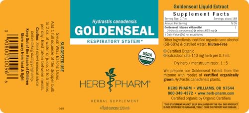 Amber glass bottle packaging for Herb Pharm Goldenseal.