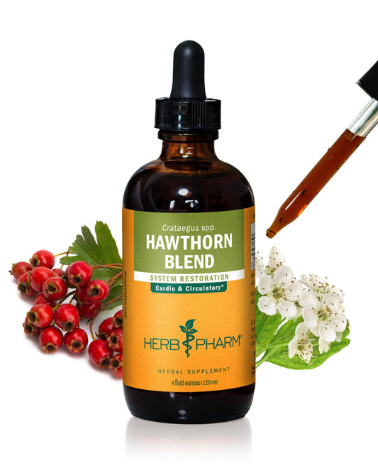 Herb Pharm Hawthorn Blend bottle with label, suggesting cardiovascular support.