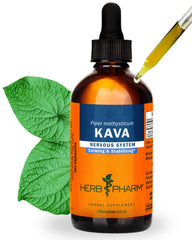 Herb Pharm Kava Root bottle with liquid extract for calming mood support.