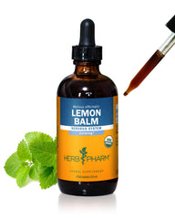 Herb Pharm Lemon Balm Liquid Extract bottle with dropper for easy dosing and calming support