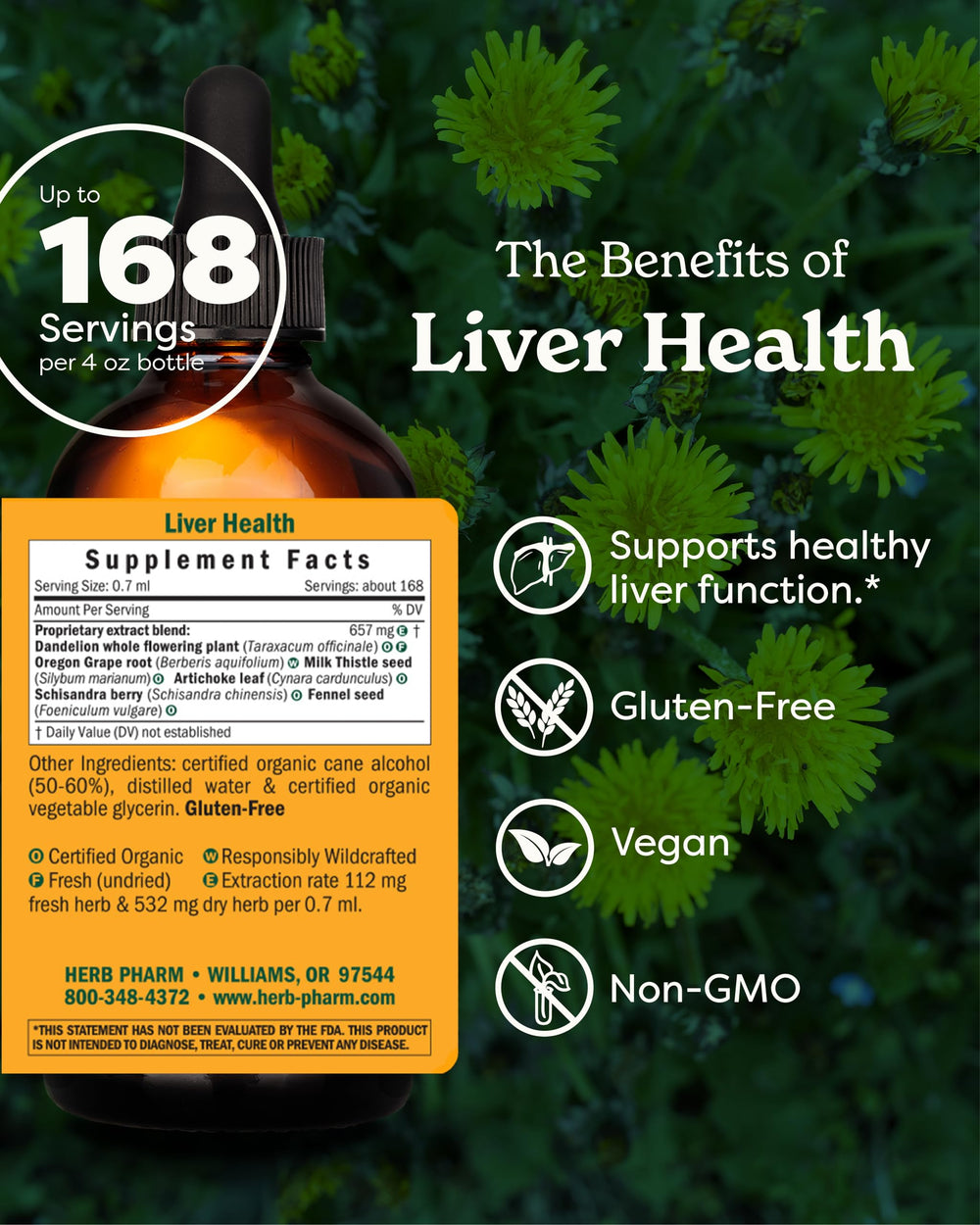 Herb Pharm Liver Health label shows ingredients and organic certification.