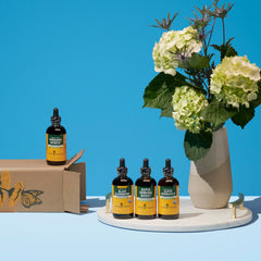 Herb Pharm Oregano Spirits organic certifications badge visible on packaging.