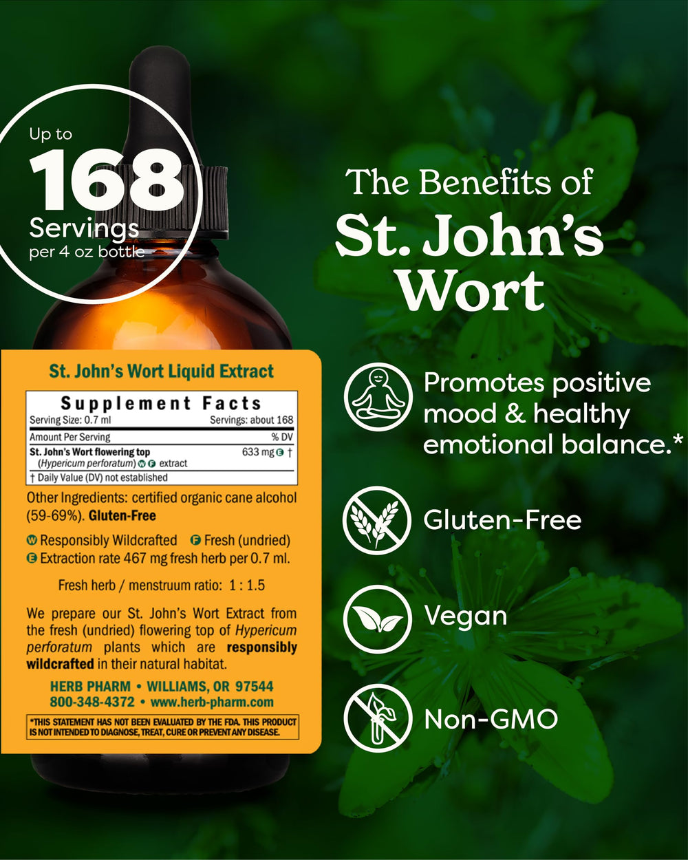 Herb Pharm St. John's Wort extract being poured for easy daily dosing.