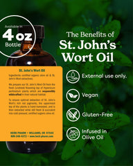 Herb Pharm St. John’s Wort Topical Oil label highlighting sustainable ingredients.