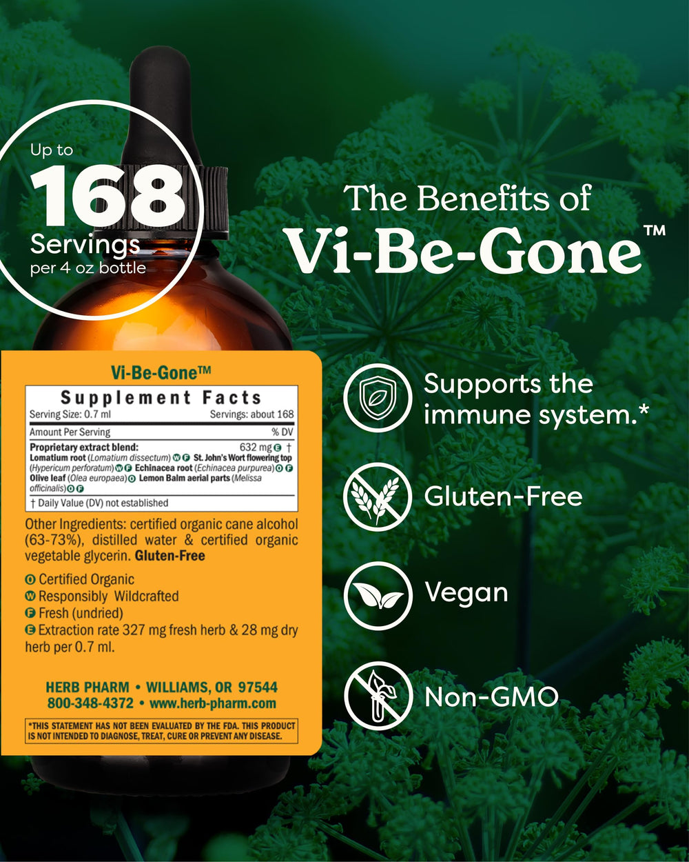 Herb Pharm Virattack bottle label closeup showing ingredients.
