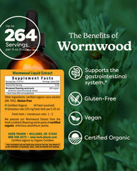 Herb Pharm Wormwood liquid extract bottle closeup shows Organic label and quality.