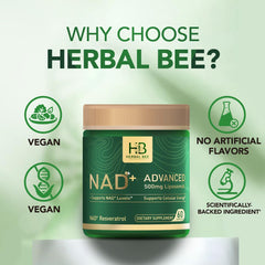 Herbal Bee Liposomal NAD label detail showing 500 mg NAD content.