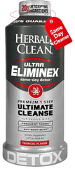 Herbal Clean Same Day Eliminex bottle front with tropical fruit flavor for a refreshing detox ritual