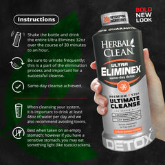Eliminex bottle beside glass for a refreshing cleanse ritual