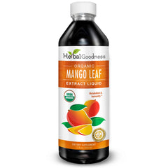 Herbal Goodness Mango Leaf Extract liquid pour demonstrates convenient daily dosing