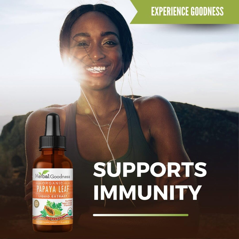Non-GMO vegan papaya liquid from Herbal Goodness suitable for plant-based diets.