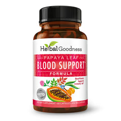 Herbal Goodness papaya leaf blood support capsules bottle for wellness support.