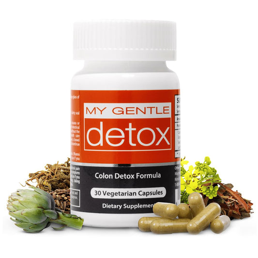 Herbal Nitro My Gentle Detox bottle close-up for gentle overnight digestion support