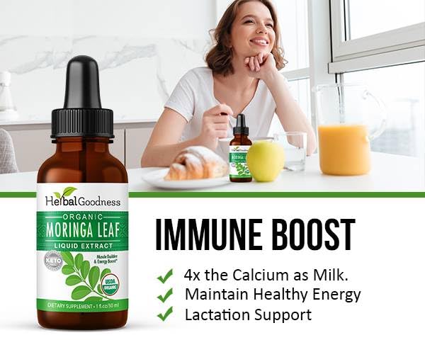 Herbal Papaya Moringa Drops being added to tea from a dropper for a simple wellness ritual.