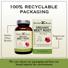 Herbal Roots bottle beside glass of water conveys easy, on-the-go wellness ritual.