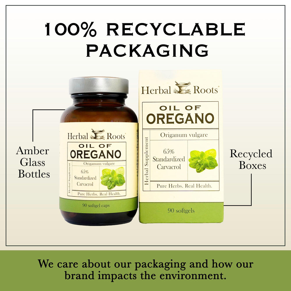 Herbal Roots packaging display with brand and purity cues.