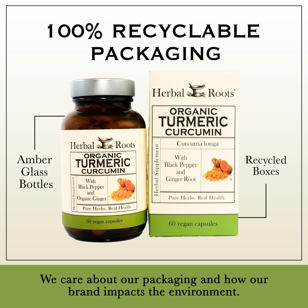 Herbal Roots cGMP-certified packaging signals quality and safety standards.