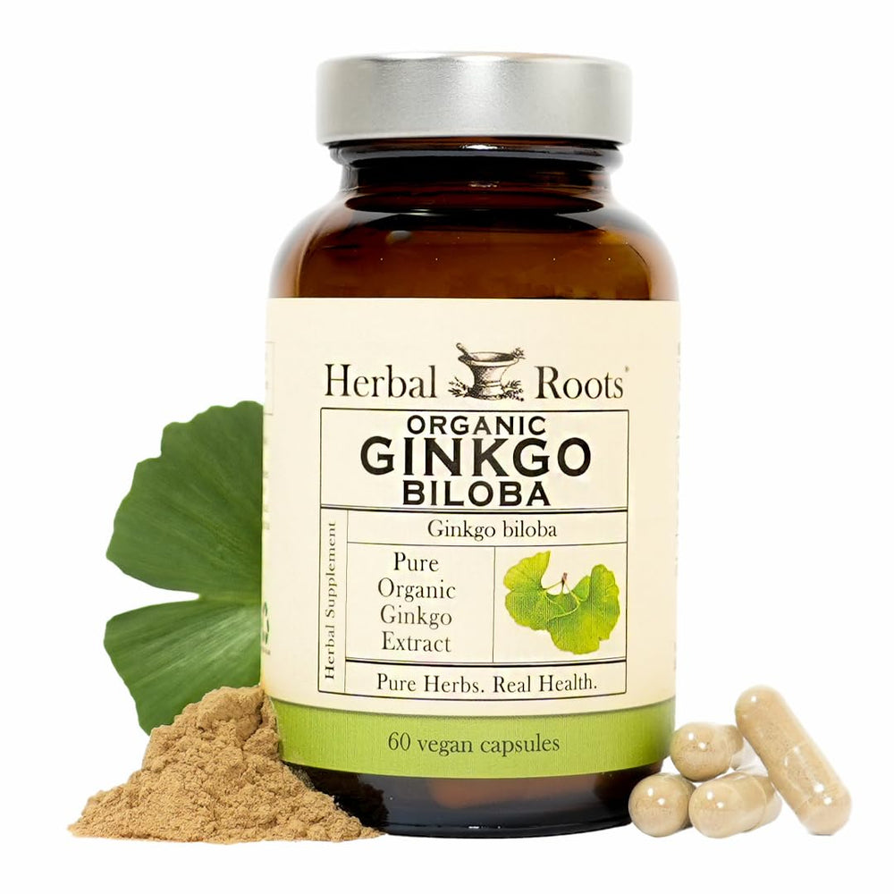 Herbal Roots Ginkgo biloba leaf capsules – supports daily focus and clarity.