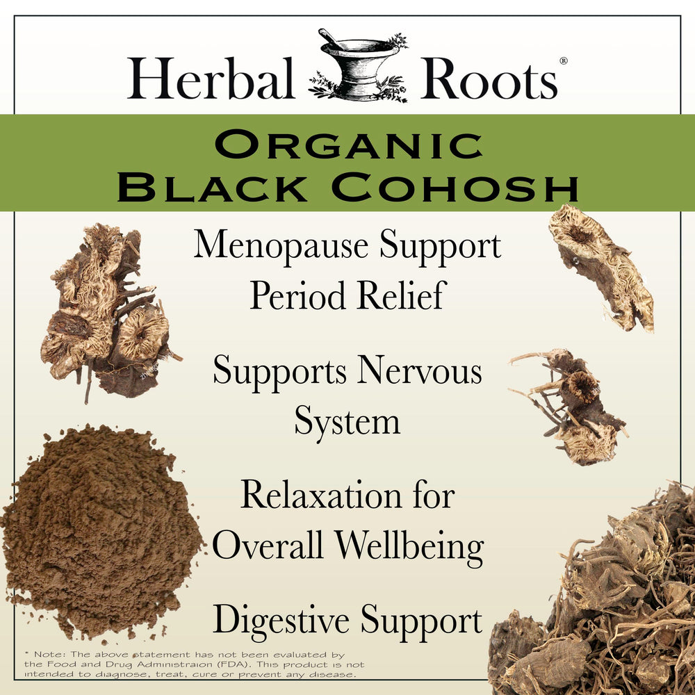 Herbal Roots USDA organic seal on Black Cohosh packaging.