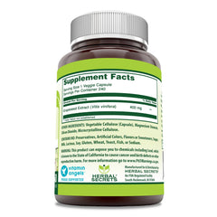 Herbal Secrets Grapeseed Extract capsule closeup highlighting gluten-free and non-GMO formula