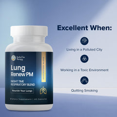 Lung Renew PM night-use scene suggesting restful sleep with Herbal Tea Therapy