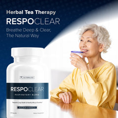 RespoClear bottle label highlighting NAC, elderberry and quercetin