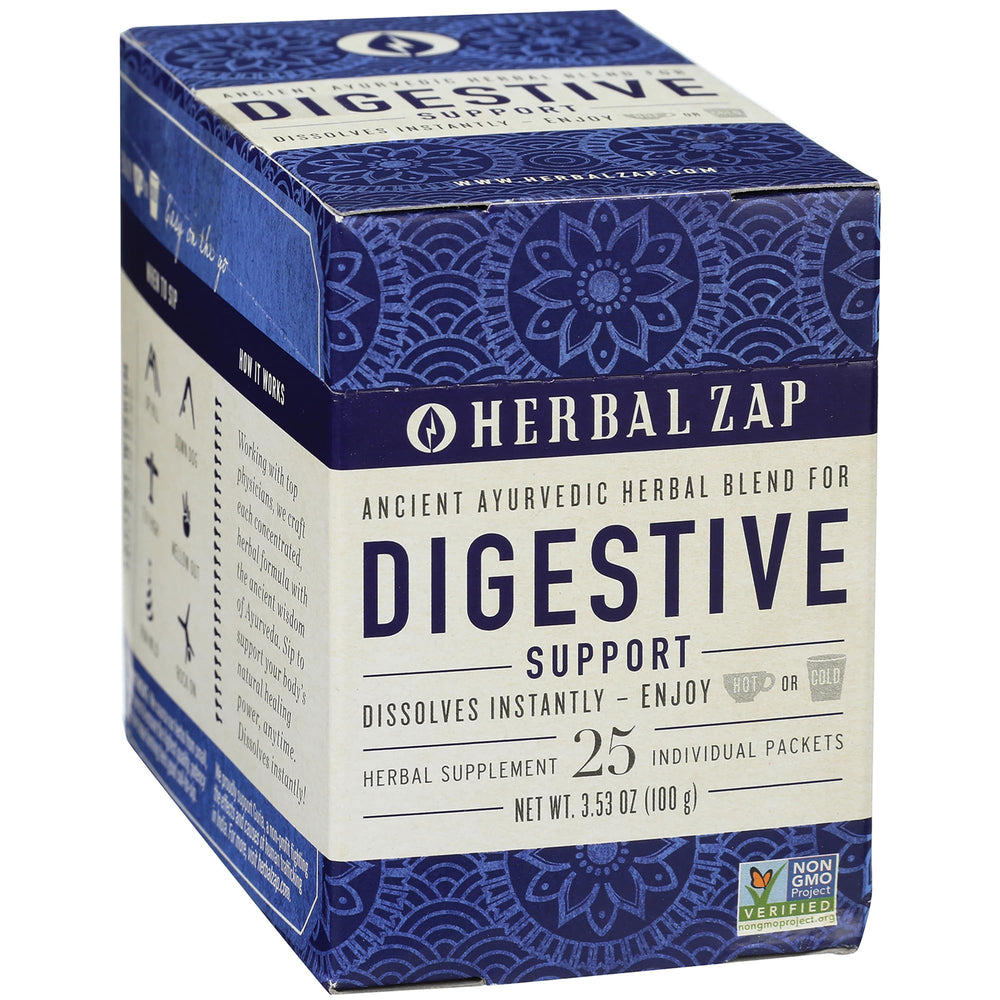 Herbal Zap Digestive Support packet dissolving in water for a quick, convenient sip.