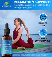 HERBALICIOUS Magnesium Complex Liquid label emphasizes natural ingredients and clean sourcing.