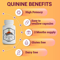 HERBALICIOUS quinine capsules packaging and bottle design—natural, gluten-free formula.