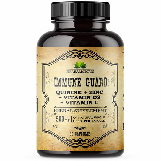 HERBALICIOUS Quinine Immune Guard bottle on a desk for daily immune support