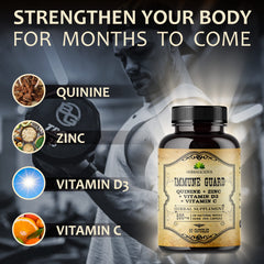 Close-up of HERBALICIOUS Quinine Immune Guard capsules for daily wellness