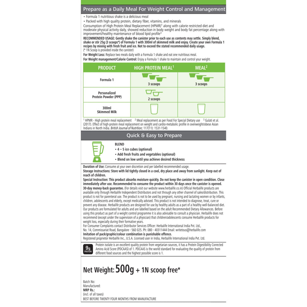 Herbalife Formula 1 Dutch Chocolate nutrition label shown for transparency.