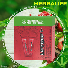 Herbalife Liftoff energy blend graphic highlights ginseng and caffeine benefits