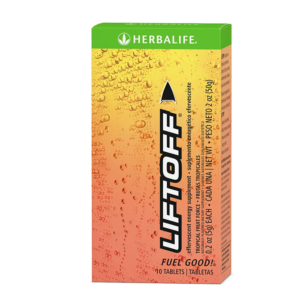 Herbalife Liftoff Tropical Fruit Force bottle ready for on-the-go energy.