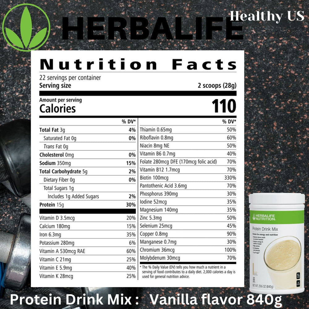 Herbalife protein drink mix vanilla shake glass, vibrant afternoon pick-me-up