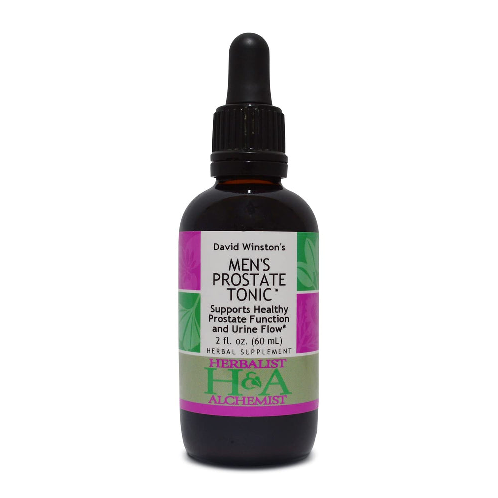 Herbalist and Alchemist Men's Prostate Tonic bottle label highlighting the product name and ingredients.