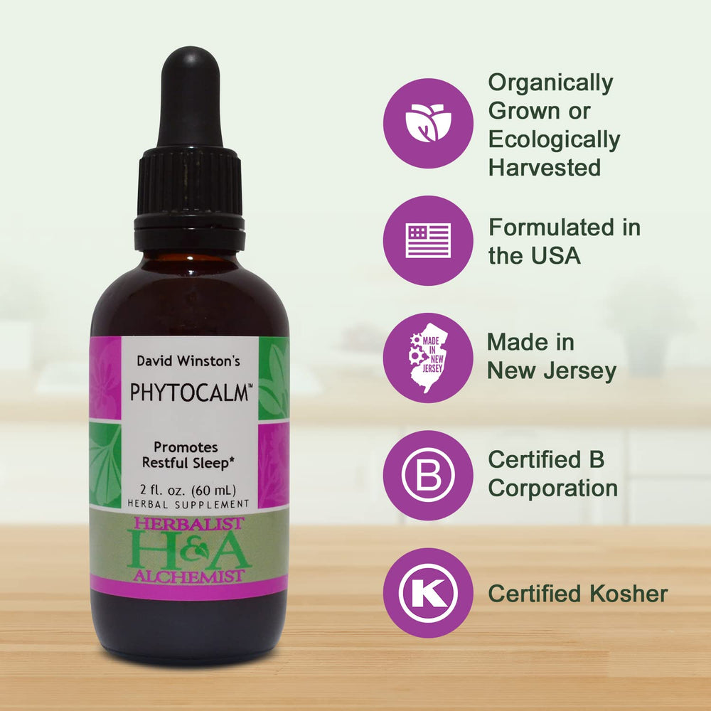 Phytocalm ingredient mix featuring skullcap, hops, and oat for soothing evenings.
